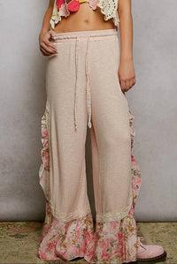 Pol - Floral Ruffle Ribbed Pants