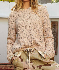 Pol - Round Neck Open Knit Crochet Sweater