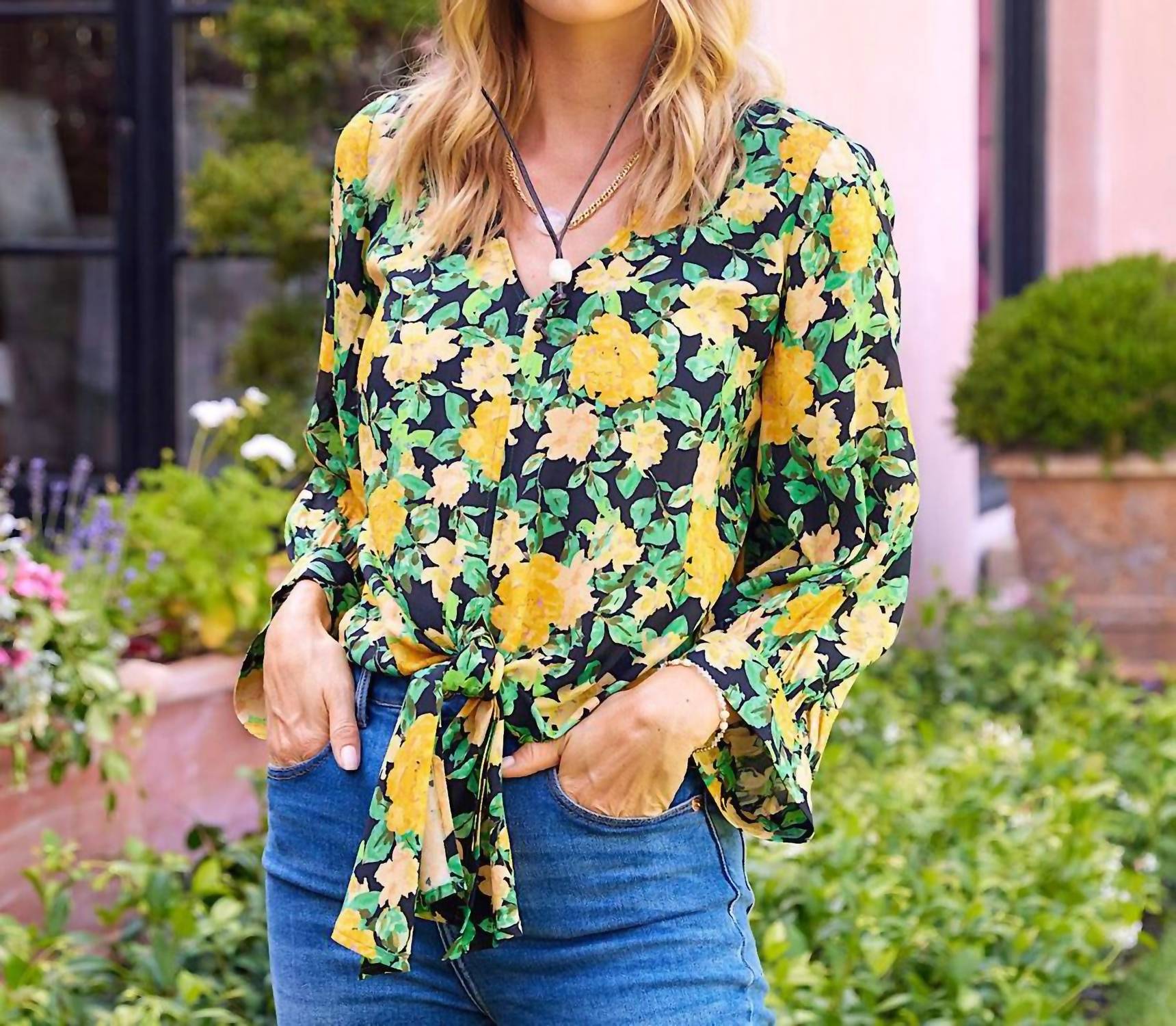 Karen Kane - Blouson Sleeve Tie-Front Top