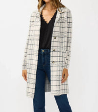 Lovestitch - Plaid Notched Collar Button Front Cardigan