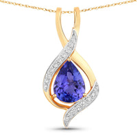Diana M Jewels Women's Pear Natural Tanzanite Pendant Necklace (2.75 Ct) - Signature in 14k yellow gold - women's jewelry - detail view