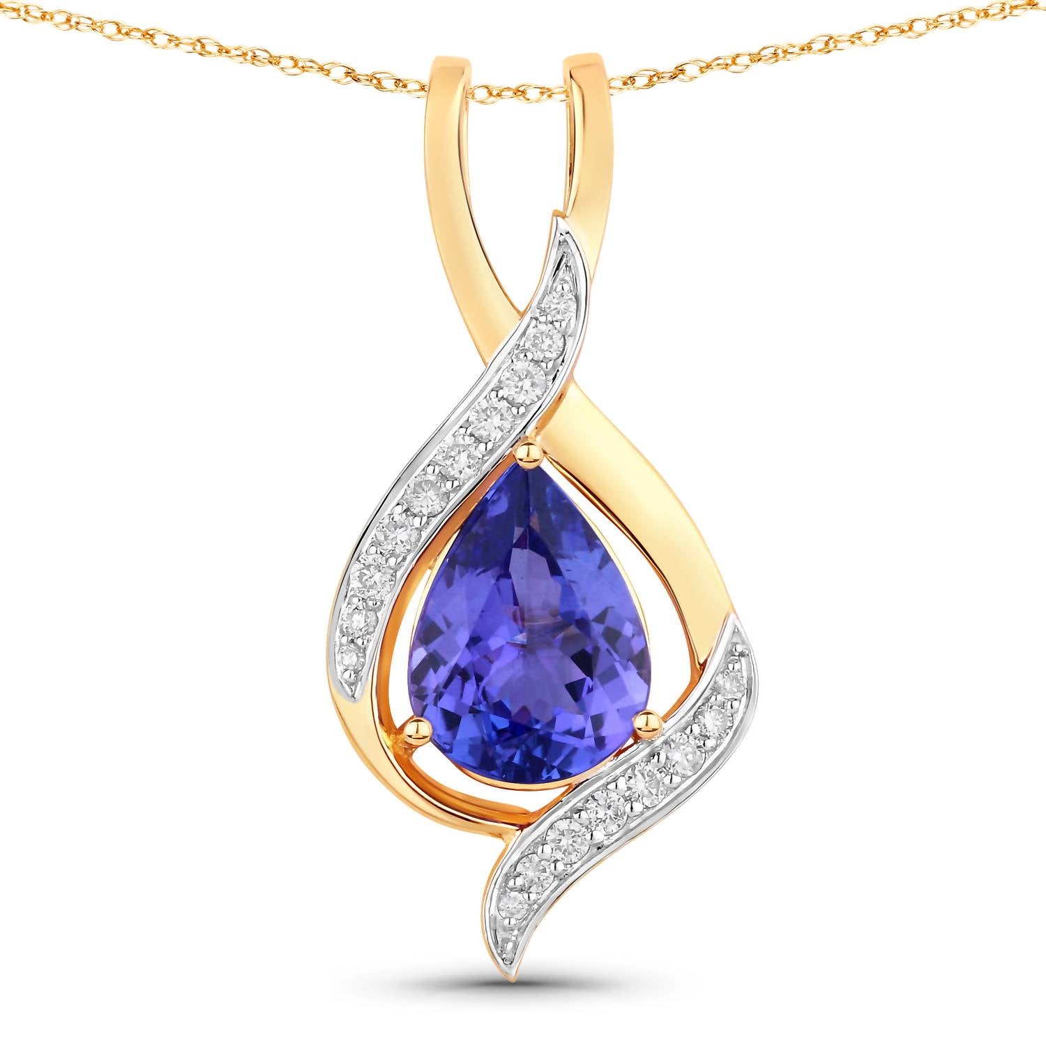 Diana M Jewels Women's Pear Natural Tanzanite Pendant Necklace (2.75 Ct) - Signature in 14k yellow gold - women's jewelry - detail view