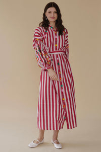 Guadalupe Design - Rambagh Stripe Embroidered Midi Dress