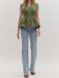 Entro - Sleeveless Smocked Waist Peplum Top