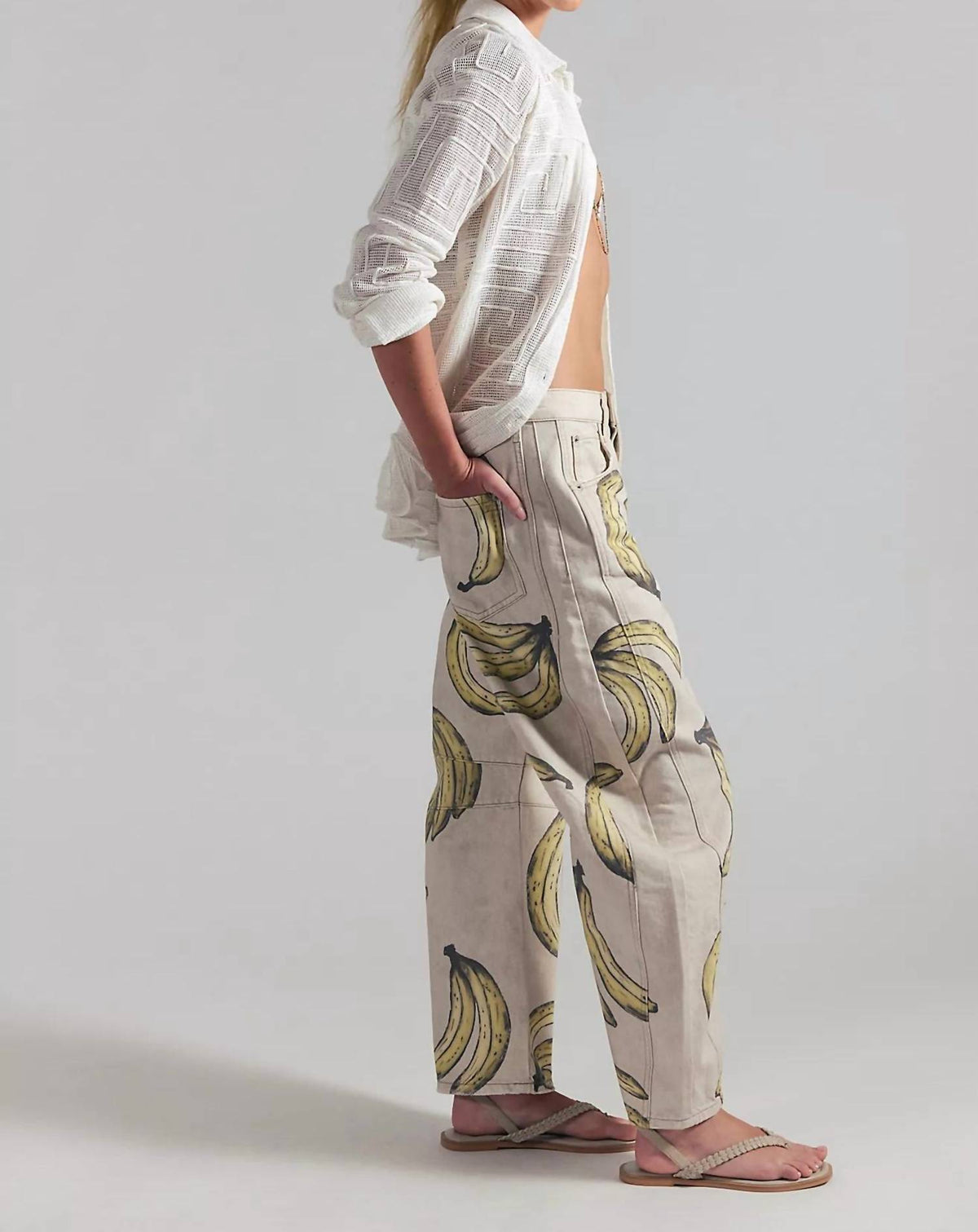 Free People - Good Luck Printed Barrel Jeans