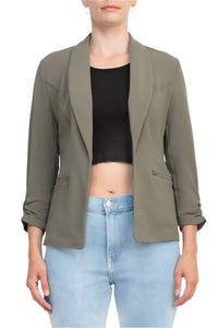 Philosophy - Shawl Collar Knit Crepe Blazer With Belt Pockets