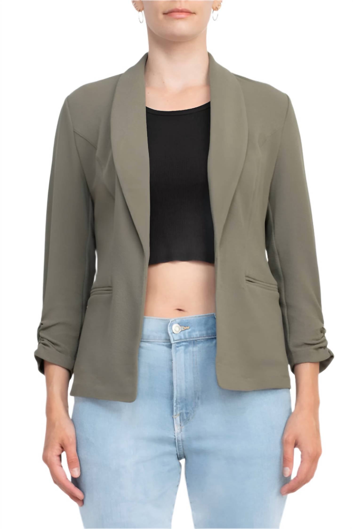 Philosophy - Shawl Collar Knit Crepe Blazer With Belt Pockets