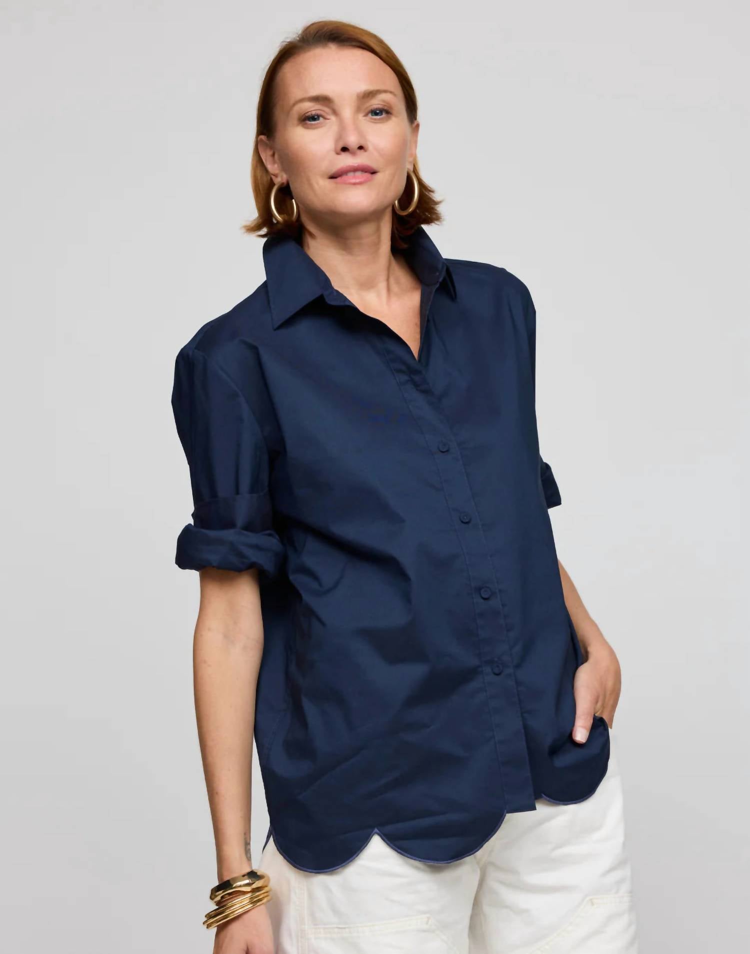 Hinson Wu Blaire Long Sleeve Shirt in navy - women's shirt - alternate view