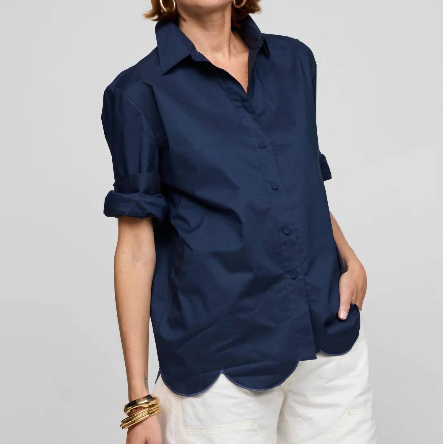 Hinson Wu Blaire Long Sleeve Shirt in navy - women's shirt - detail view