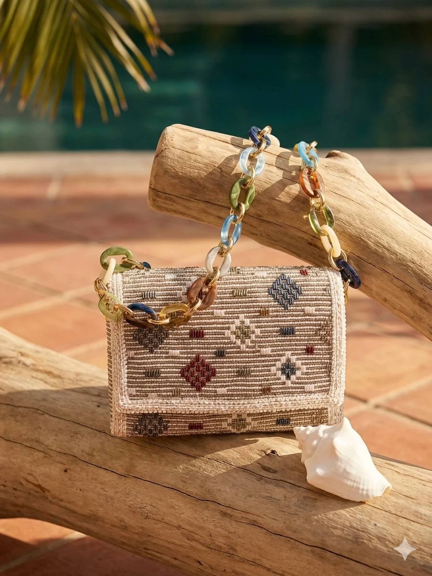 Elektra'S Workshop - Women's Top Flap Woven Resin Chain Bag
