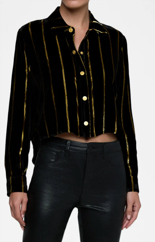 L'Agence - Cosette Metallic Stripe Crop Shirt