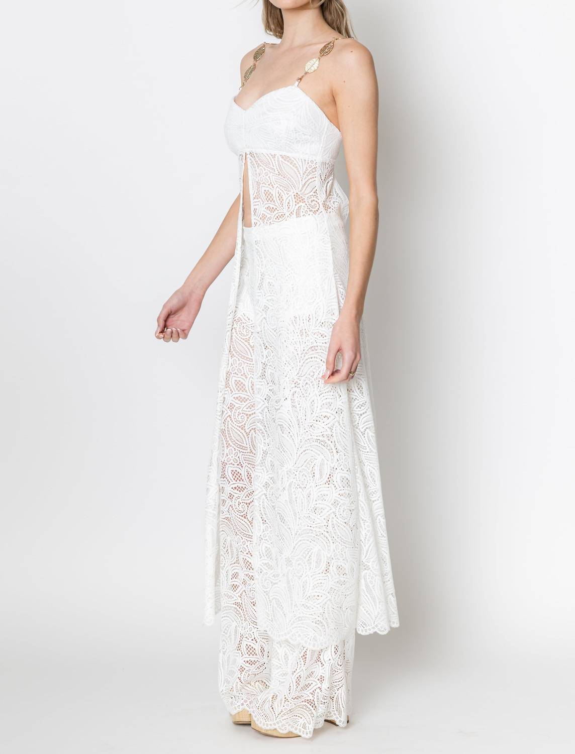 ZETAYE Lyric Lace Long Line Chain Top in white - women's blouse - alternate view