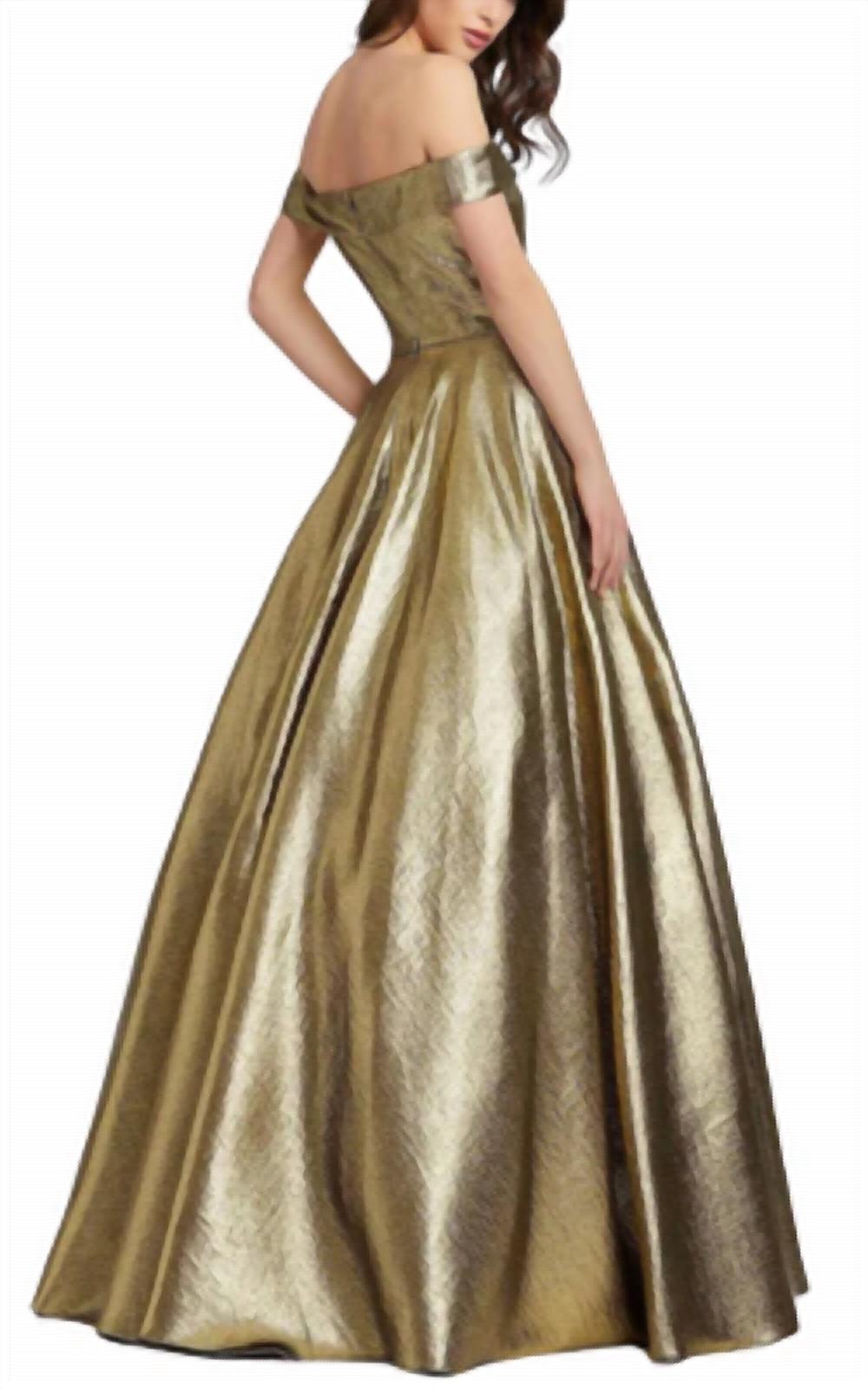 Ieena For Mac Duggal - Off The Shoulder Metallic Ball Gown
