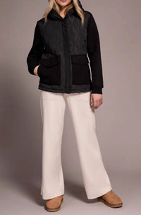 TRIBAL Quilted Combo Knit Jacket With Hood in black - women's top