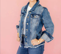 Tiana Designs - In Dolly We Trust Cropped Denim Jacket