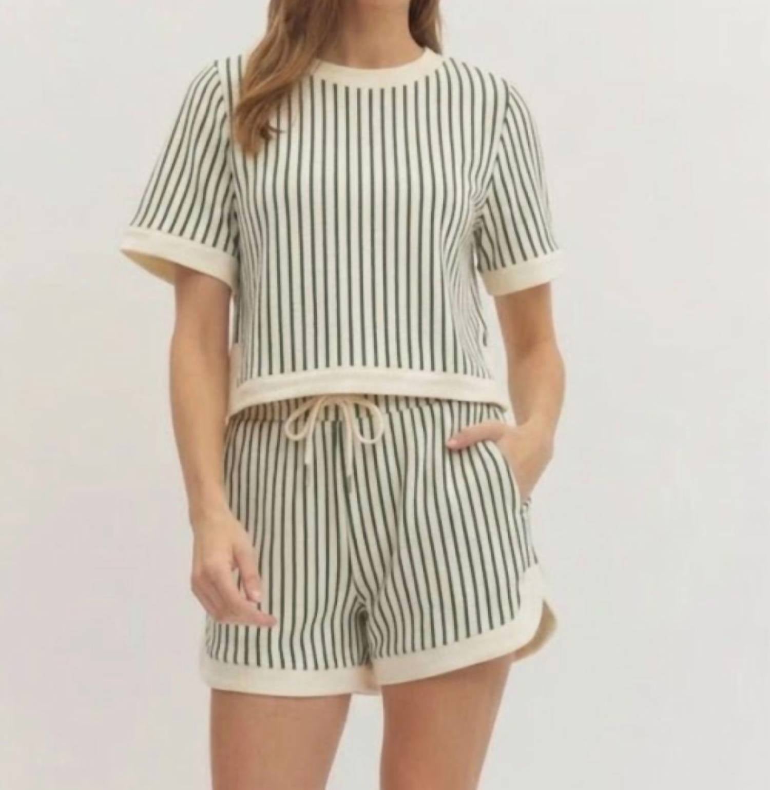 entro Stripe Short Set in green - women's sleepwear