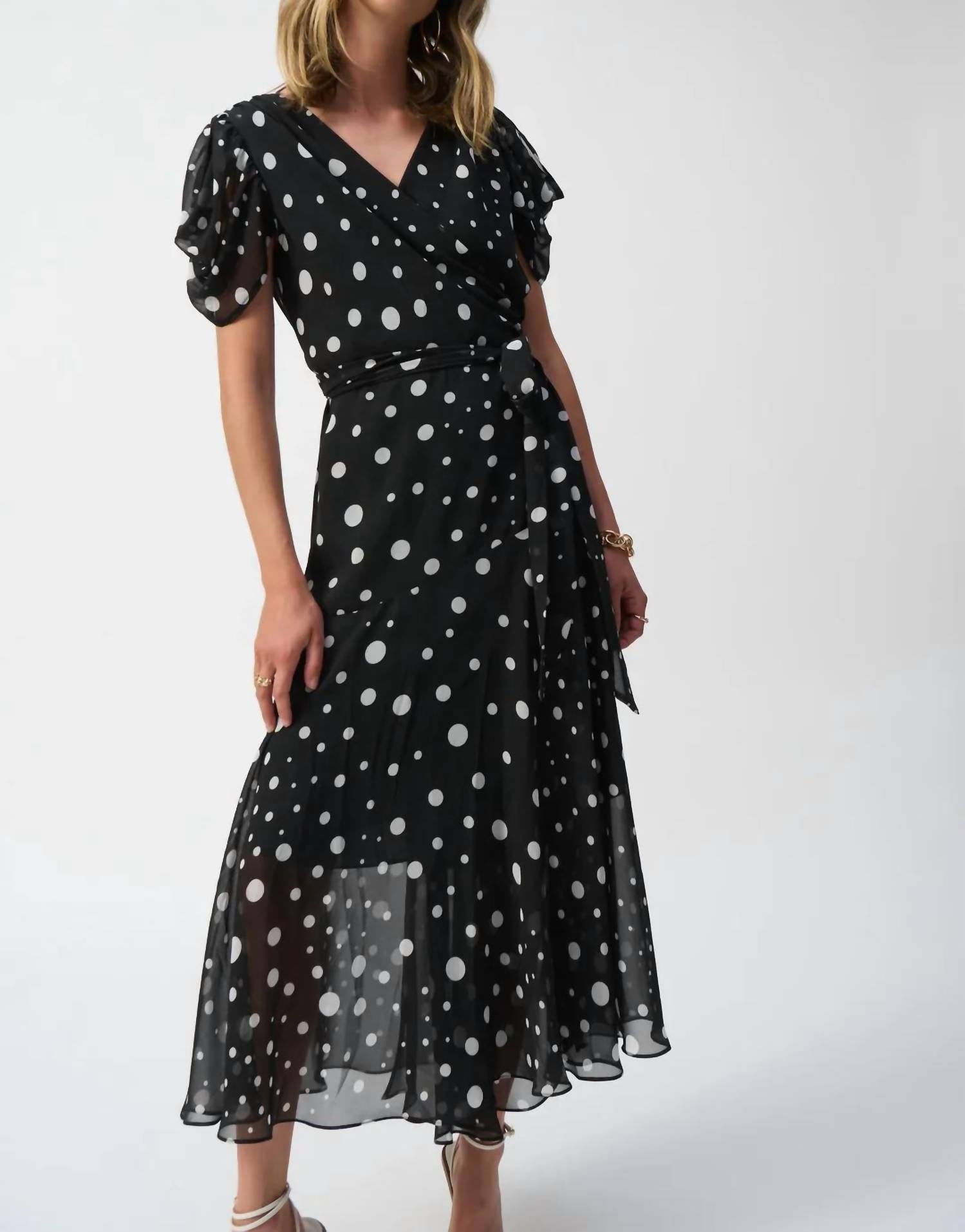 Joseph Ribkoff - Dot Chiffon Belted Wrap Dress