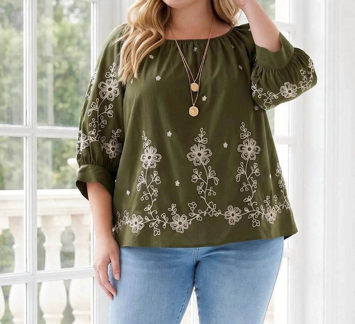 Karen Kane - Embroidered Blouson Sleeve Top