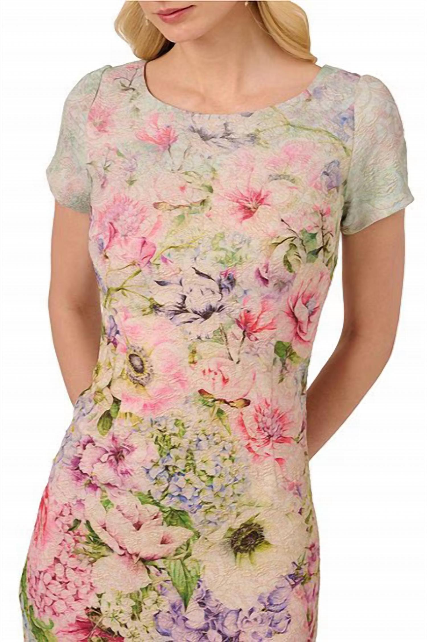 Adrianna Papell - V-back Bodice Sheath Maxi Dress