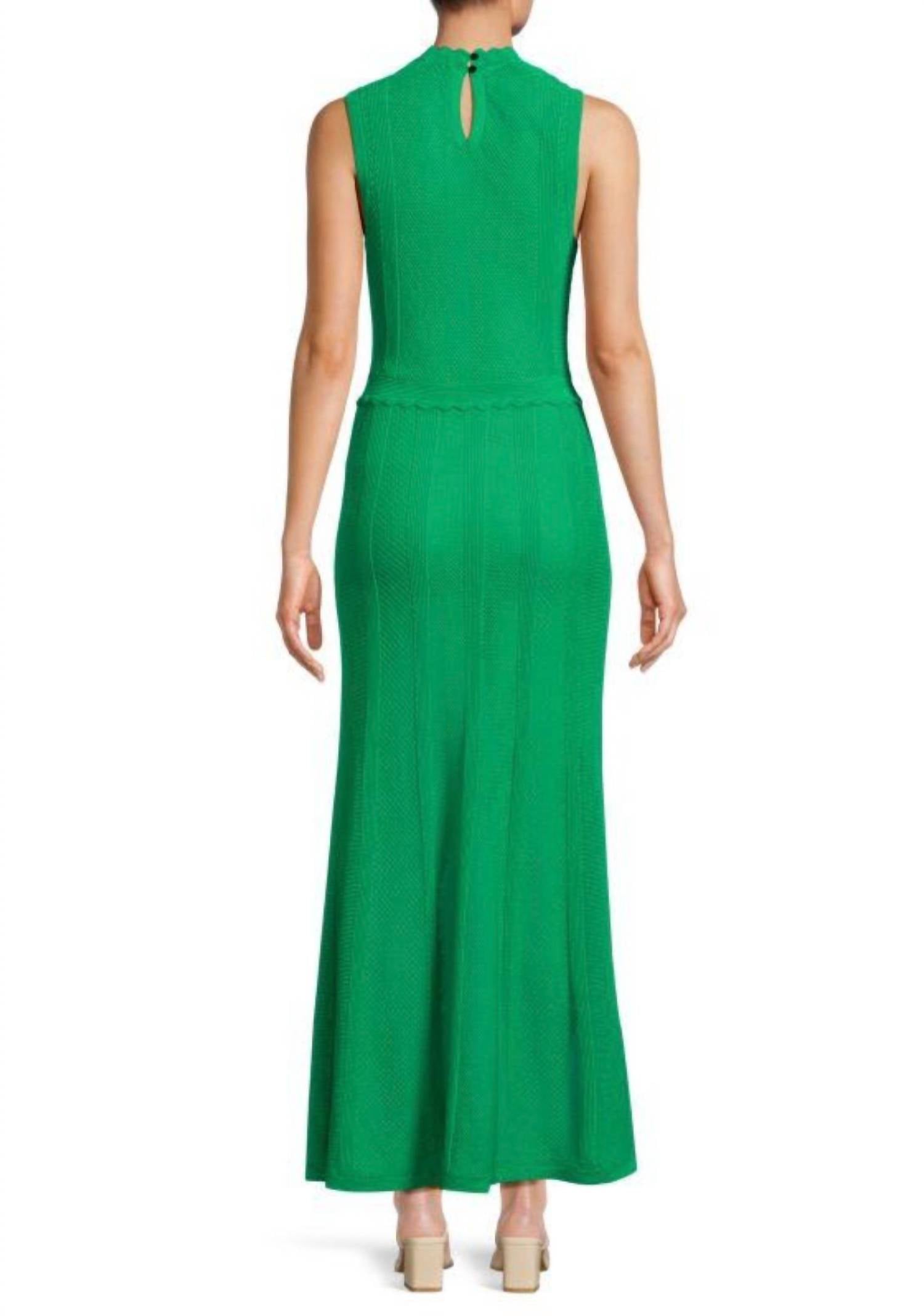 THE KOOPLES Ribbed Knit Sleeveless Maxi Dress in green - women's dress - detail view
