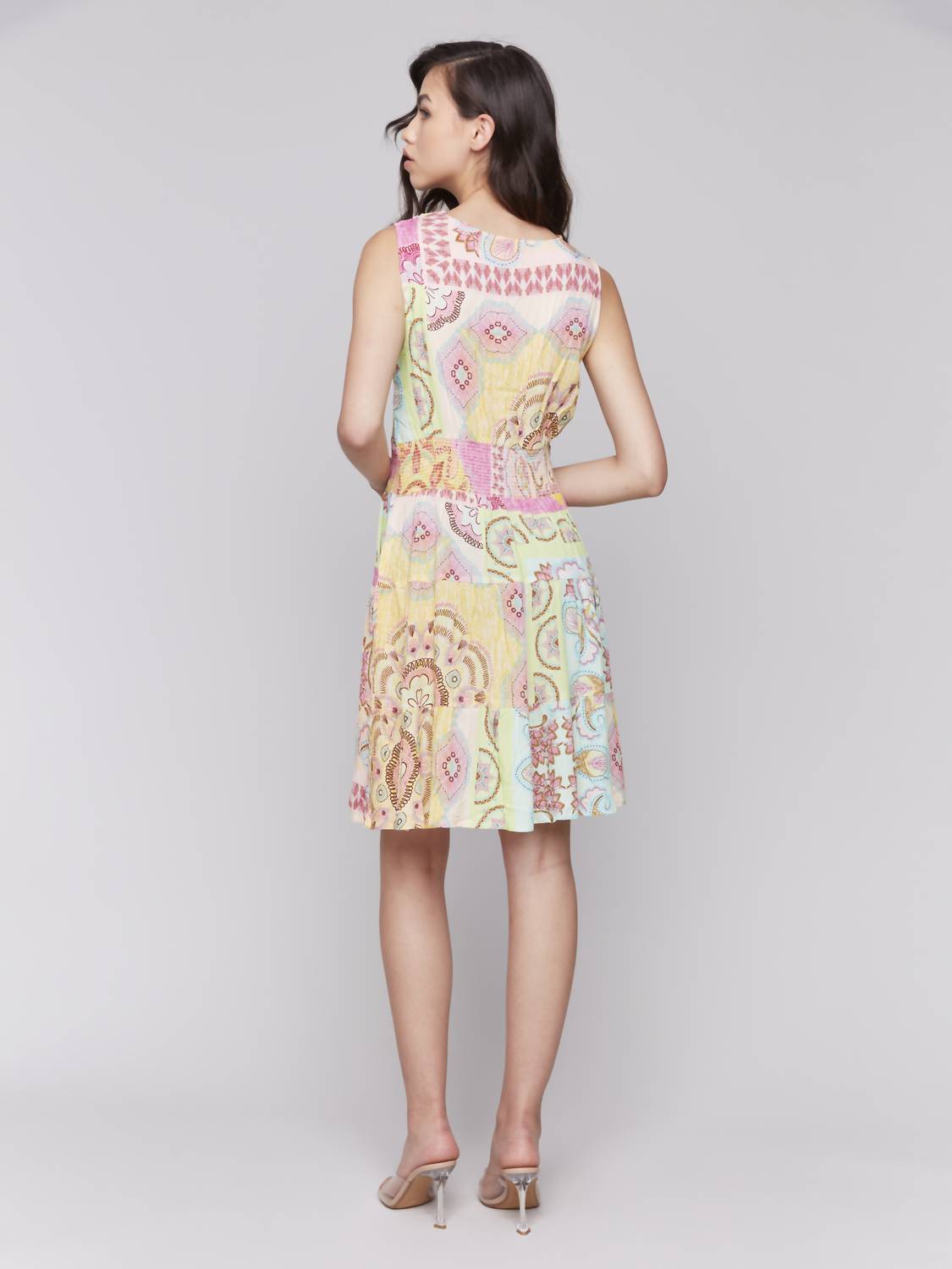 Charlie B - Printed Sleeveless V-neck Tiered Dress