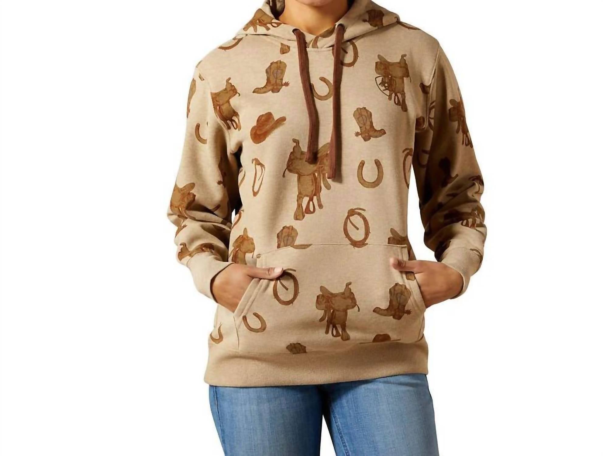 ARIAT Logo Hoodie Sweatshirt in savannah tan heather - women's top