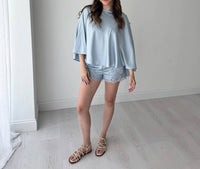 Loucia - Draped Poncho and Lace-Trim Short Set