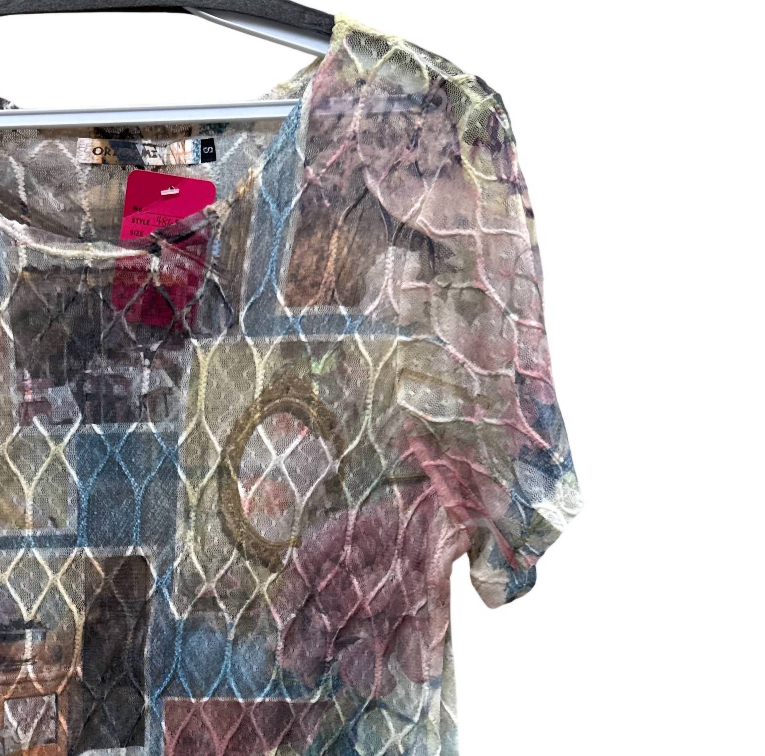 Origami Women's Lace Orinted Tee in pastel multi - women's t-shirt - detail view