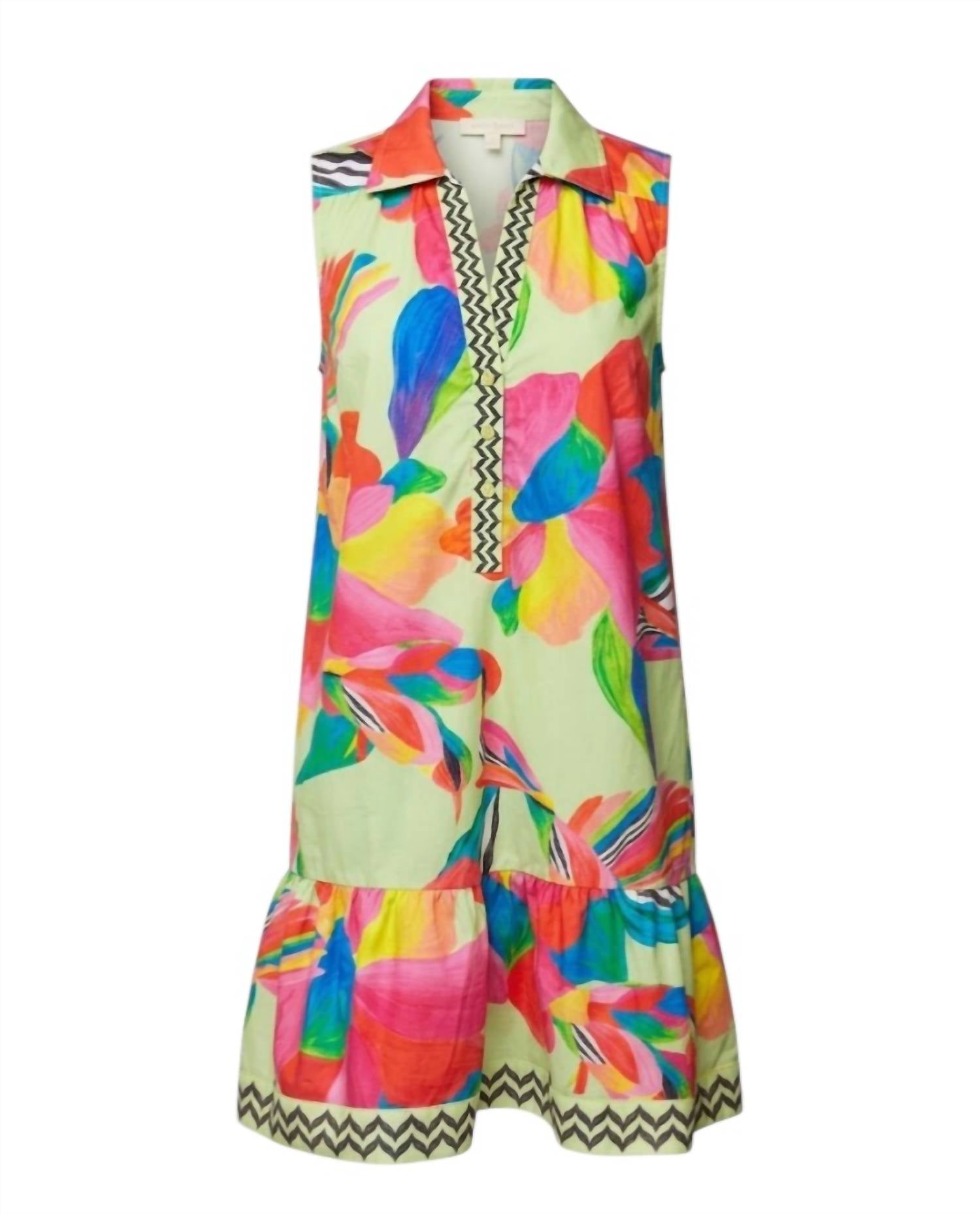 maude vivante Women's Luna Palm Breeze Poplin Dress in lemon pops - women's dress