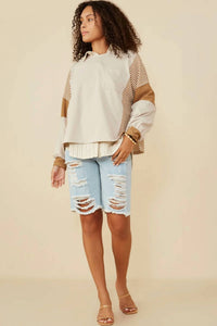 Hayden La - Stripe And Color Block Sleeve Detail Knit Top