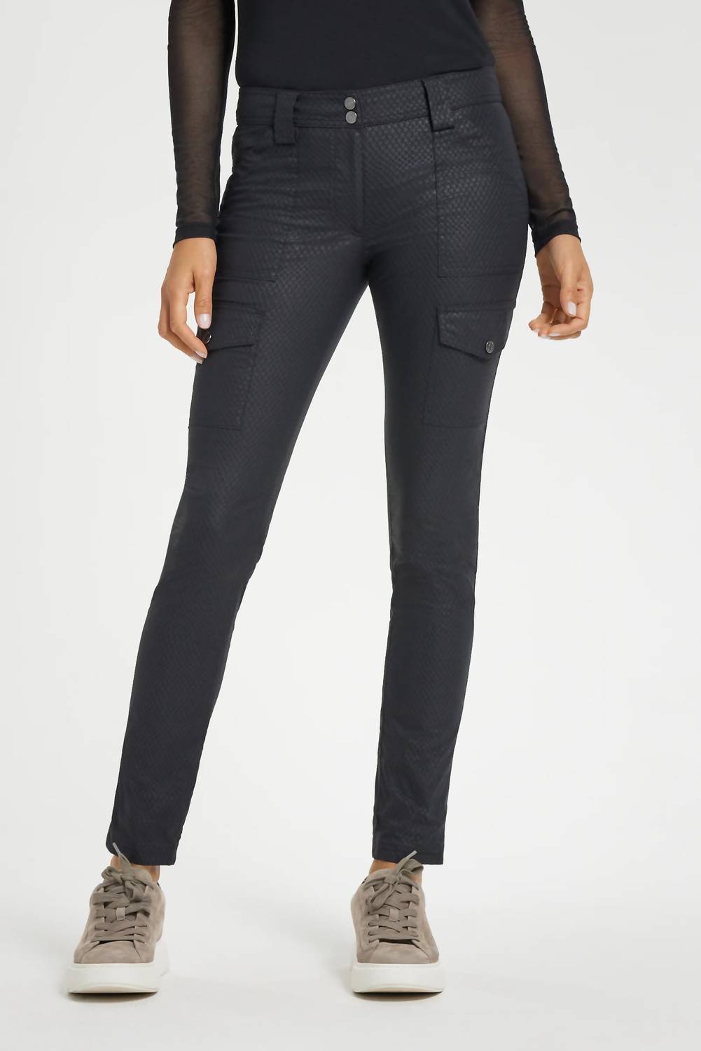 Anatomie Kate Skinny Snake Embossed Cargo Pants in black - women's pants
