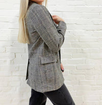 Blu Pepper - Plaid Long Sleeve Front Button Blazer