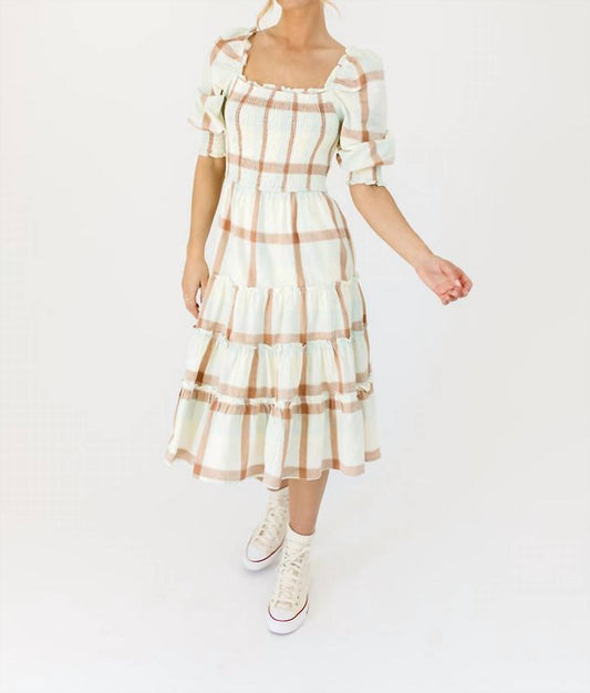 Storia - Plaid Smocked Midi Dress