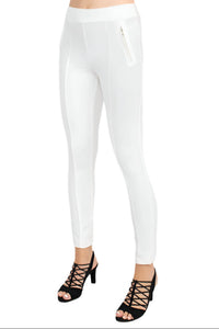 Soho - Mid Waist Pull-on Skinny Zipper Front Solid Crepe Pant