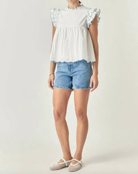 English Factory - Women's Taylor Embroidered Scalloped Top