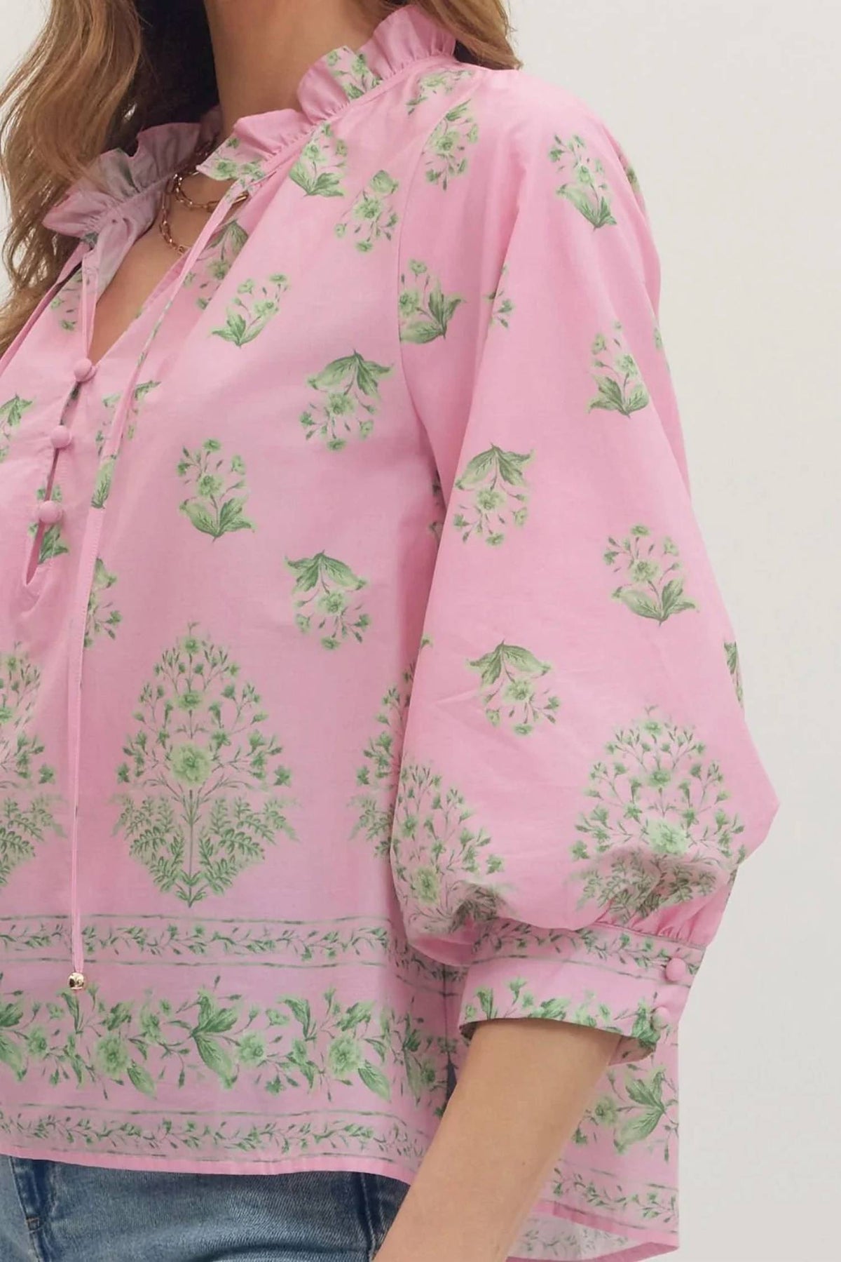 Entro - Botanical Print 3/4 Sleeve Top