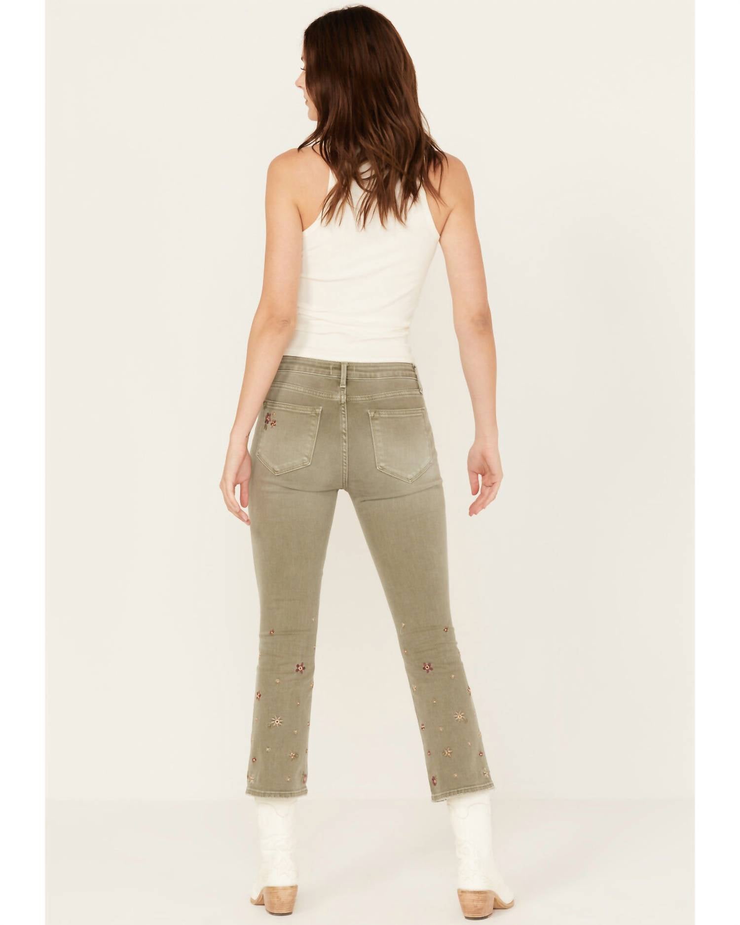 Driftwood - Crop Flare Floral Rivit Jeans