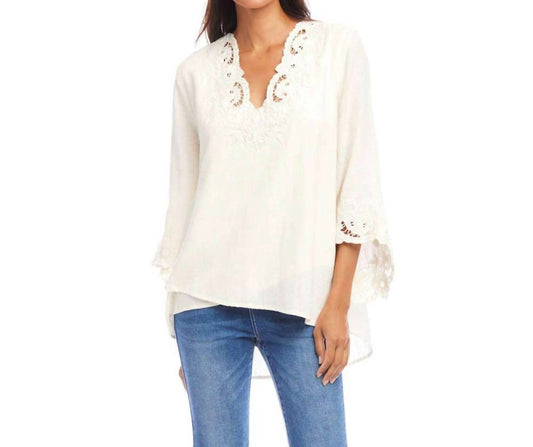 Karen Kane - Bracelet Sleeve Embroidered Asymmetric Top