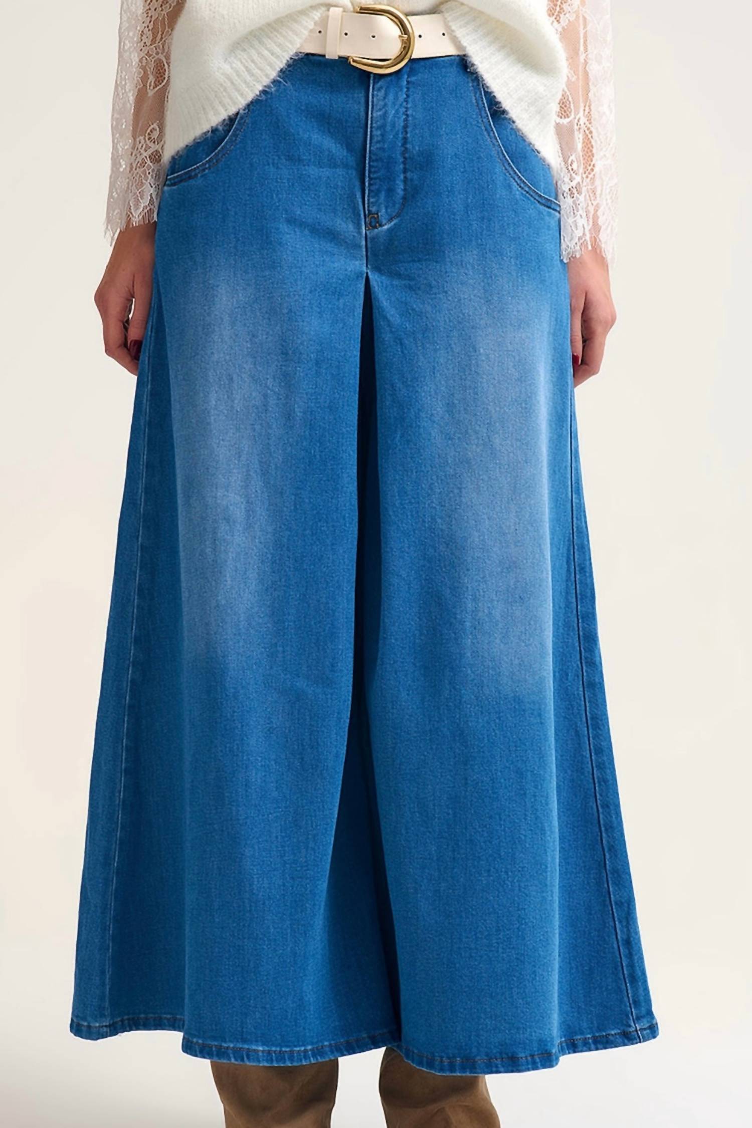 Q2 Extra Wide Leg Denim Skort in blue - women's skirt