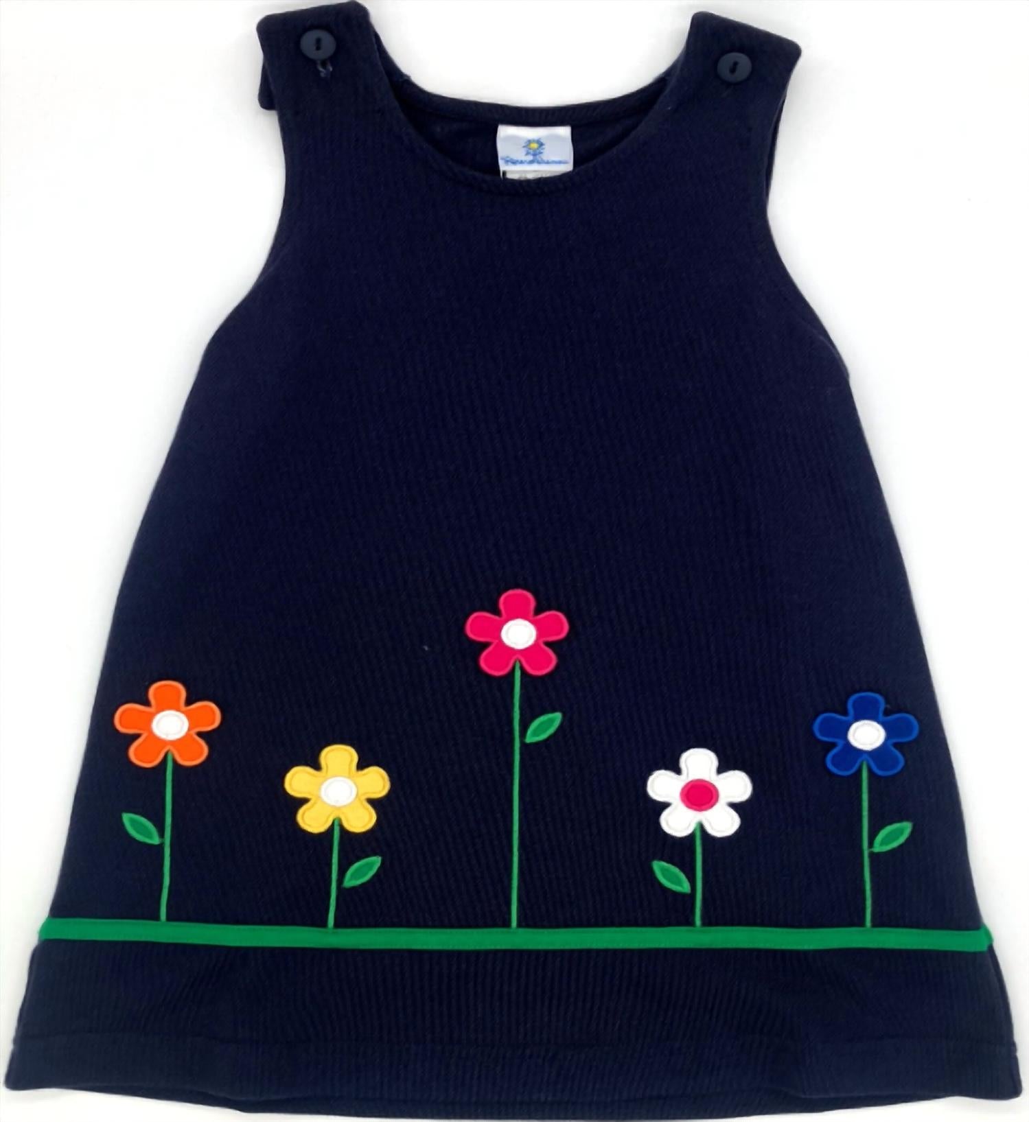 Florence Eiseman Girl's French Terry Knit Jumper With Flowers in navy - kids' dress