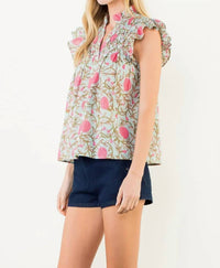 Thml - Flutter Sleeve Floral Detail Button Up Top