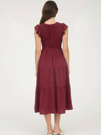 Blu Pepper - Smocked V Neck Midi Dress