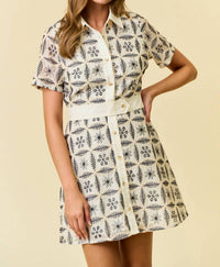 Doe And Rae - Embroidered Mini Shirt Dress With Contrast Collar