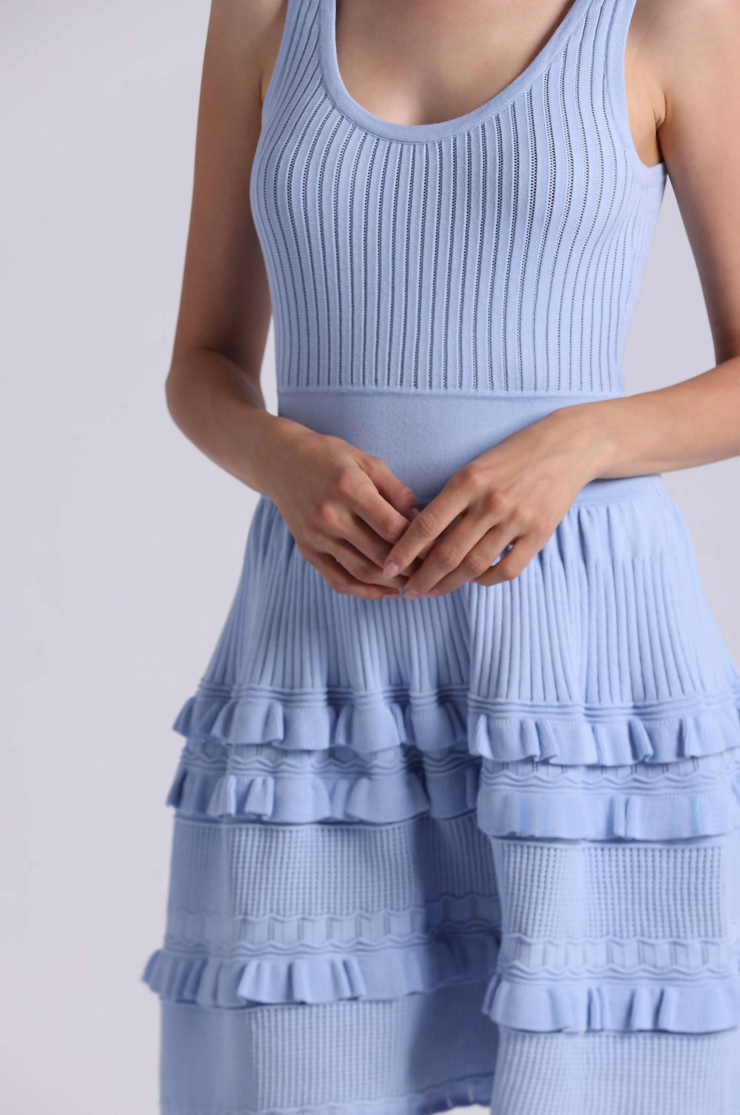 Minnie Rose - Viscose Pointelle Ruffle Sleeveless Dress