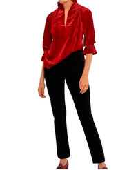 Gretchen Scott - Ruffle Neck Velvet Tunic Top