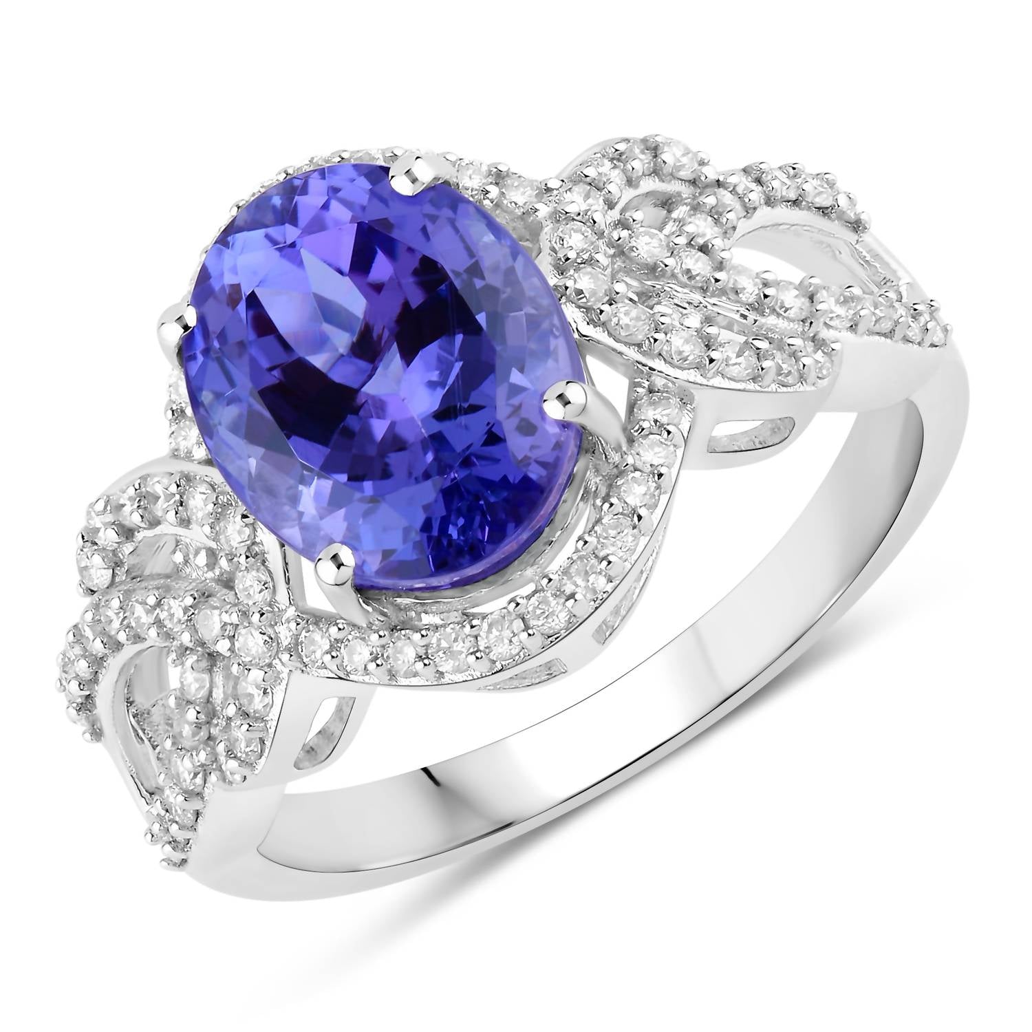 Diana M Jewels Women's Oval Natural Tanzanite Fashion Ring (4.08 Ct) - Statement in 14k white gold - women's jewelry