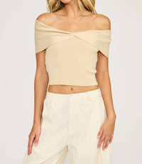 LUCY PARIS Jaya Off the Shoulder Top in beige - women's blouse