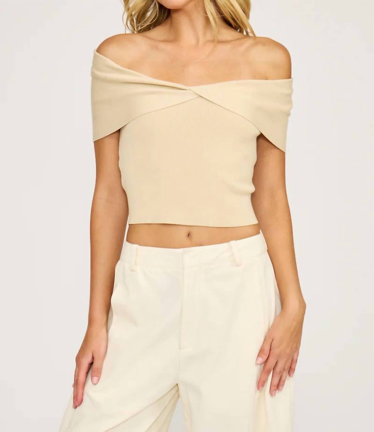 LUCY PARIS Jaya Off the Shoulder Top in beige - women's blouse