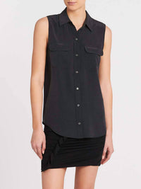 Equipment Sleeveless Slim Signature Top in true black - women's tank top
