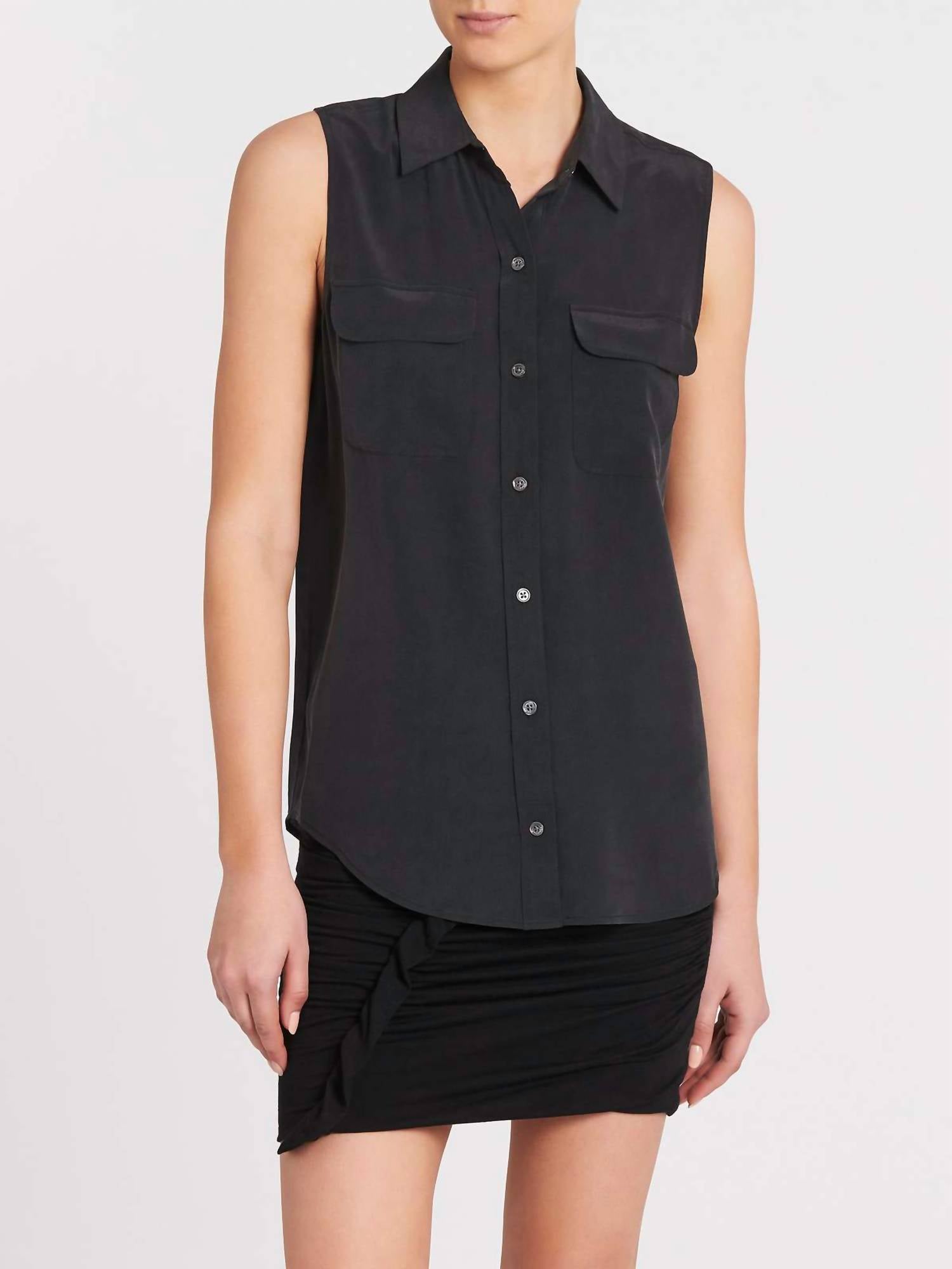 Equipment Sleeveless Slim Signature Top in true black - women's tank top